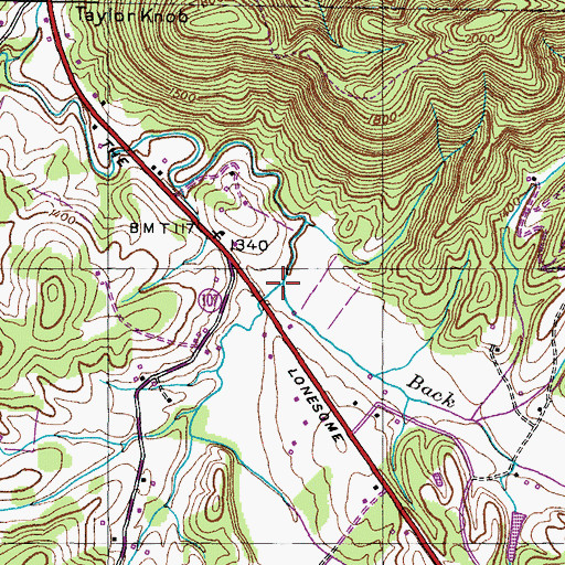 Topographic Map of Back Creek, TN