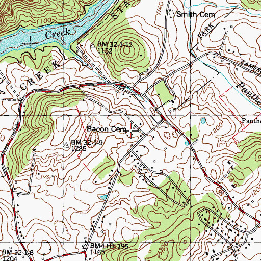 Topographic Map of Bacon Cemetery, TN