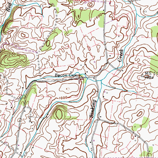 Topographic Map of Bacon Cemetery, TN