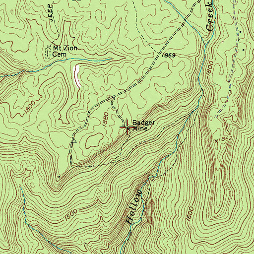 Topographic Map of Badger Mine, TN