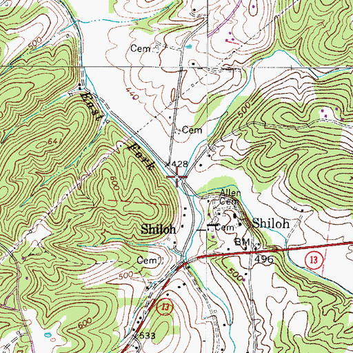 Topographic Map of Baggett Branch, TN