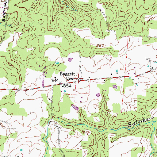 Topographic Map of Baggett Cemetery, TN
