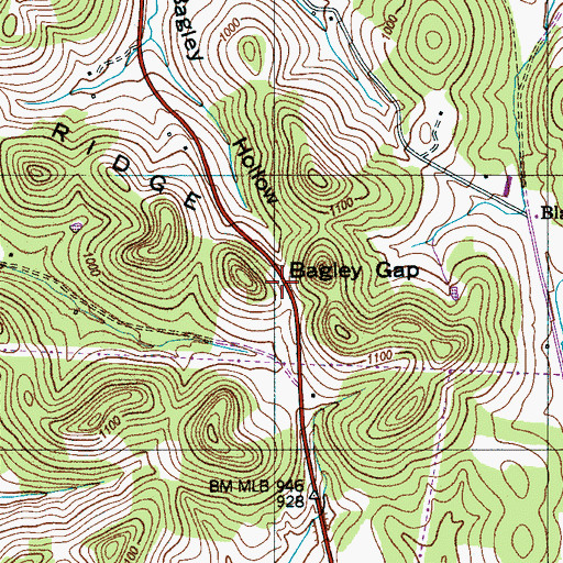 Topographic Map of Bagley Gap, TN