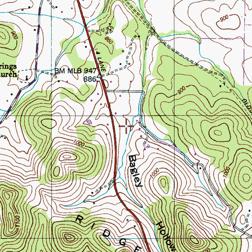 Topographic Map of Bagley Hollow, TN