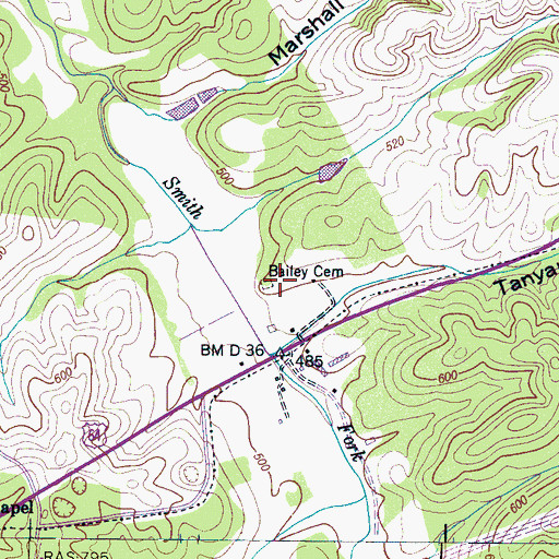 Topographic Map of Bailey Cemetery, TN