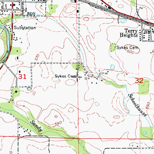 Topographic Map of Sykes Cemetery, AL