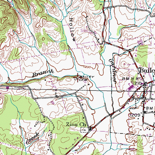 Topographic Map of Bailey Cemetery, TN