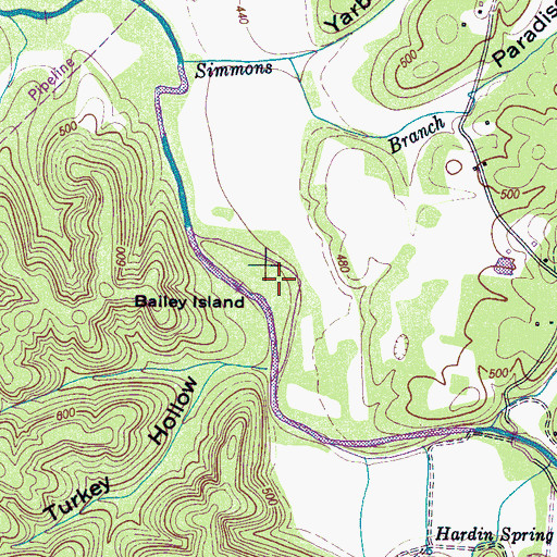 Topographic Map of Bailey Island, TN