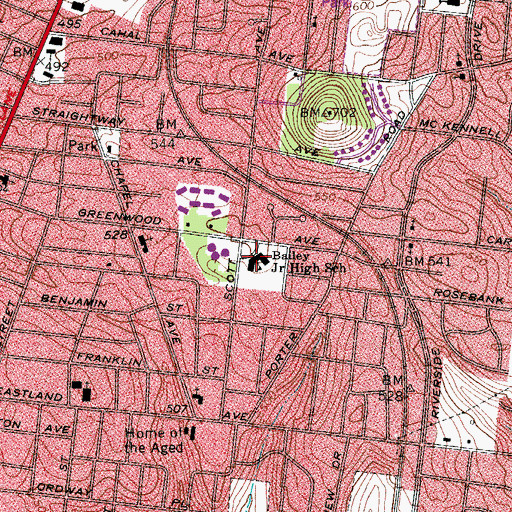 Topographic Map of Bailey STEM Magnet Middle School, TN