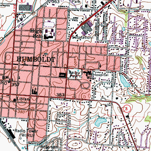 Topographic Map of Bailey Park, TN
