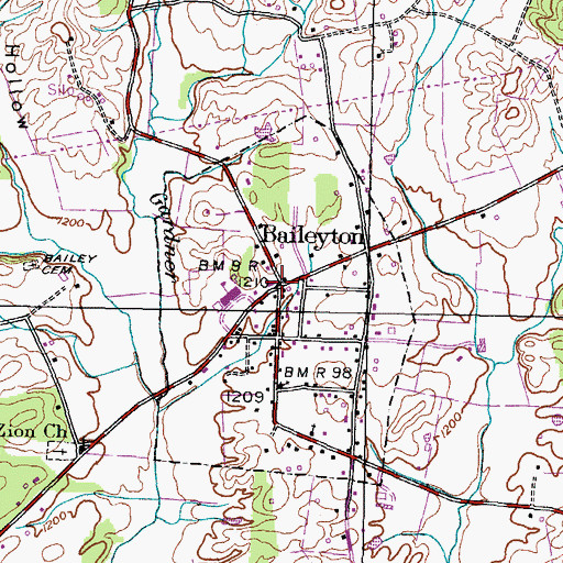Topographic Map of Baileyton, TN