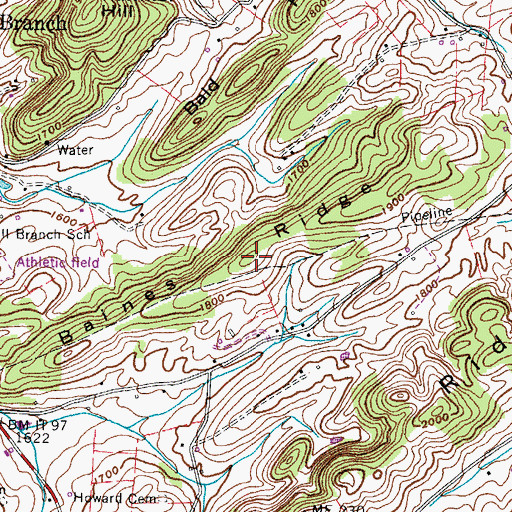 Topographic Map of Baines Ridge, TN