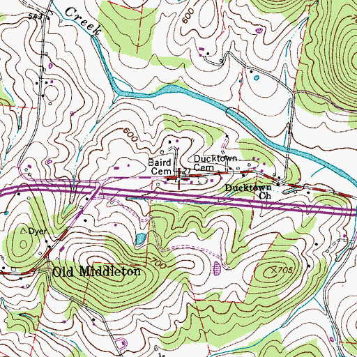 Topographic Map of Baird Cemetery, TN