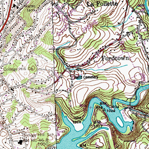 Topographic Map of Baird Cemetery, TN