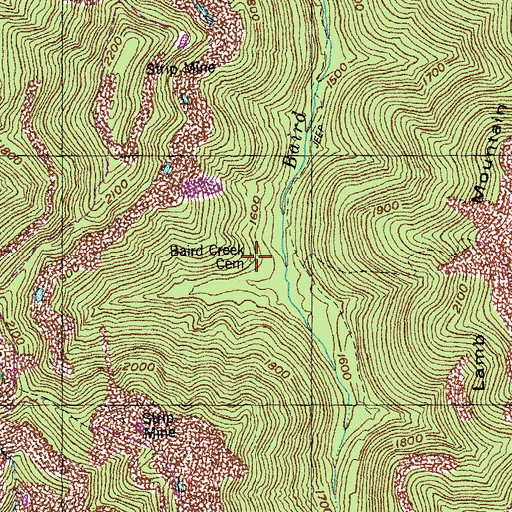 Topographic Map of Baird Creek Cemetery, TN