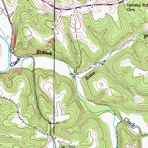 Topographic Map of Baker Branch, TN
