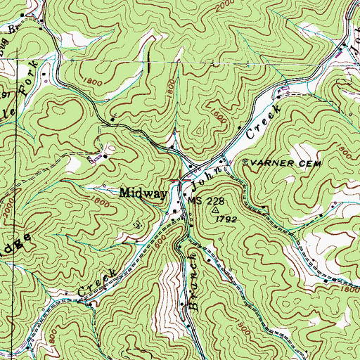Topographic Map of Baker Branch, TN