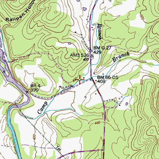 Topographic Map of Baker Branch, TN