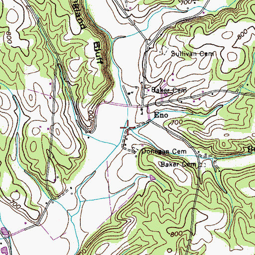Topographic Map of Baker Branch, TN