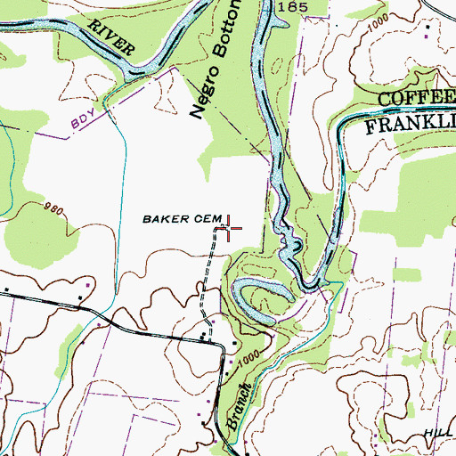 Topographic Map of Baker Cemetery, TN