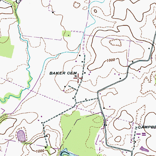 Topographic Map of Baker Cemetery, TN