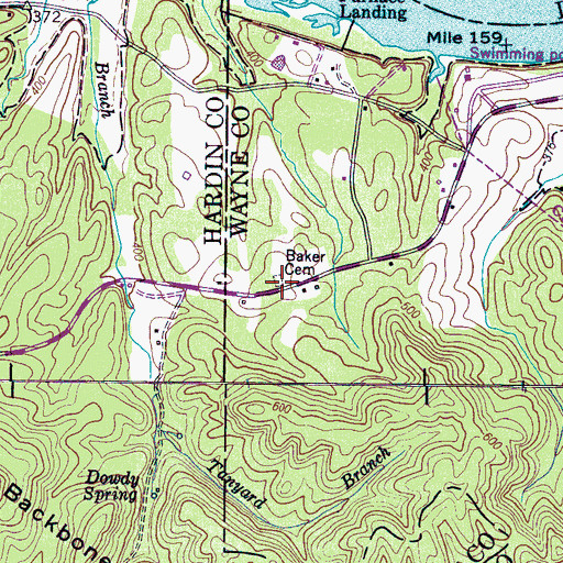 Topographic Map of Baker Cemetery, TN