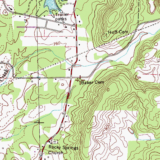 Topographic Map of Baker Cemetery, TN