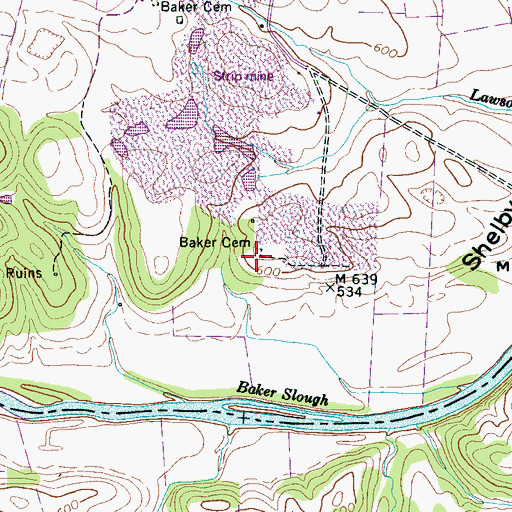 Topographic Map of Baker Cemetery, TN