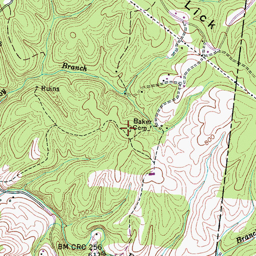 Topographic Map of Baker Cemetery, TN