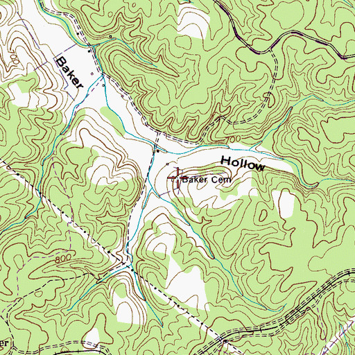 Topographic Map of Baker Cemetery, TN