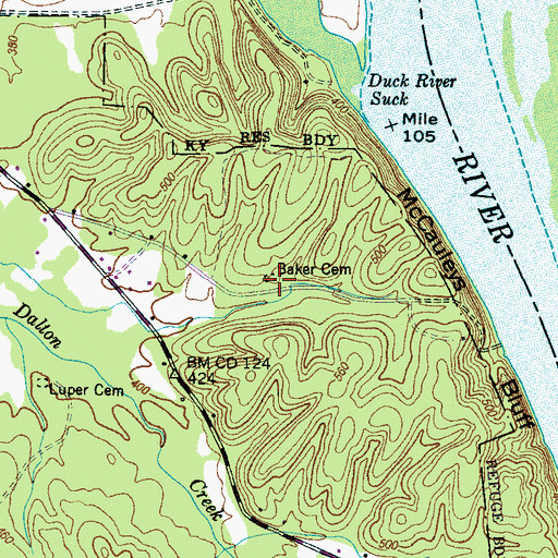 Topographic Map of Baker Cemetery, TN