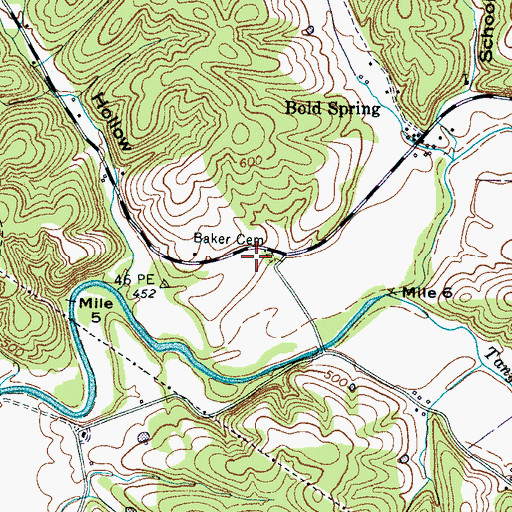 Topographic Map of Baker Cemetery, TN