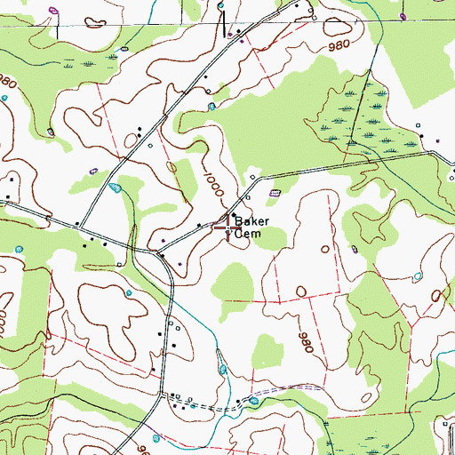 Topographic Map of Baker Cemetery, TN