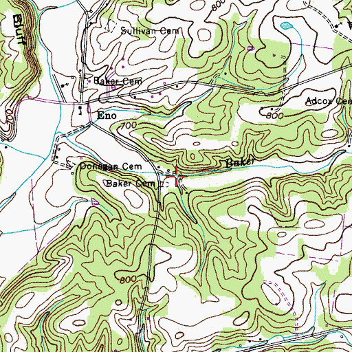 Topographic Map of Baker Cemetery, TN