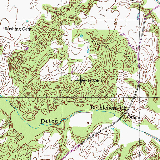Topographic Map of Baker Cemetery, TN