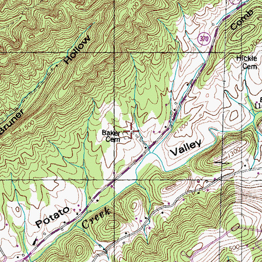 Topographic Map of Baker Cemetery, TN