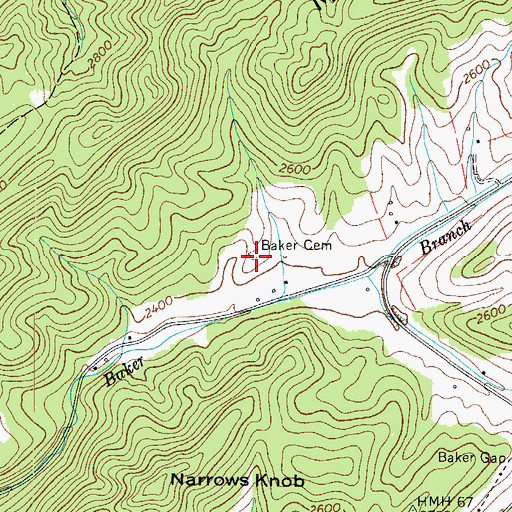 Topographic Map of Baker Cemetery, TN