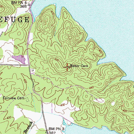 Topographic Map of Baker Cemetery, TN