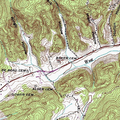 Topographic Map of Baker Cemetery, TN