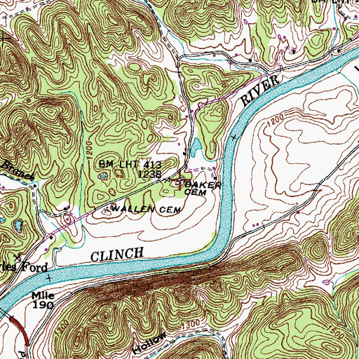 Topographic Map of Baker Cemetery, TN