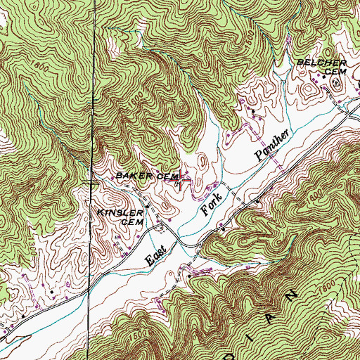 Topographic Map of Baker Cemetery, TN