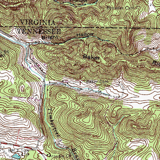 Topographic Map of Baker Cemetery, TN