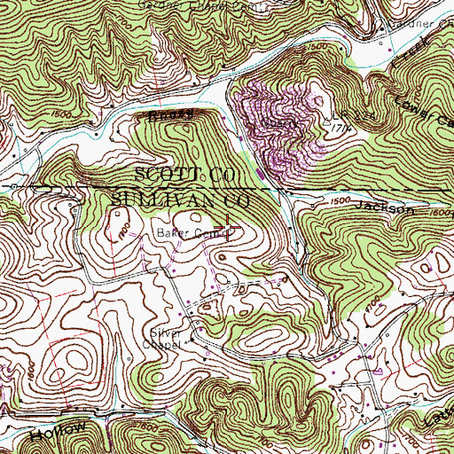 Topographic Map of Baker Cemetery, TN