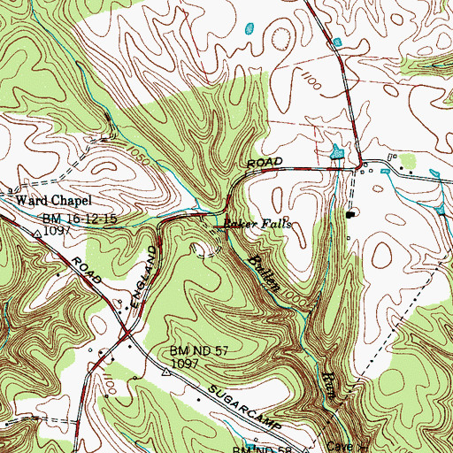 Topographic Map of Baker Falls, TN