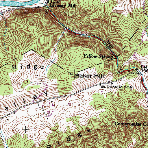 Topographic Map of Baker Hill, TN
