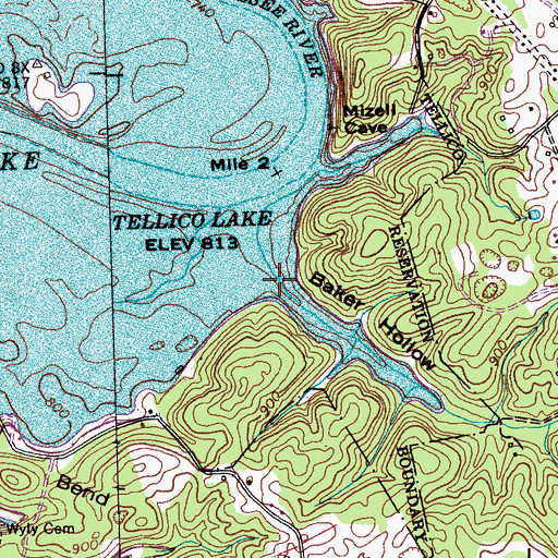 Topographic Map of Baker Hollow, TN