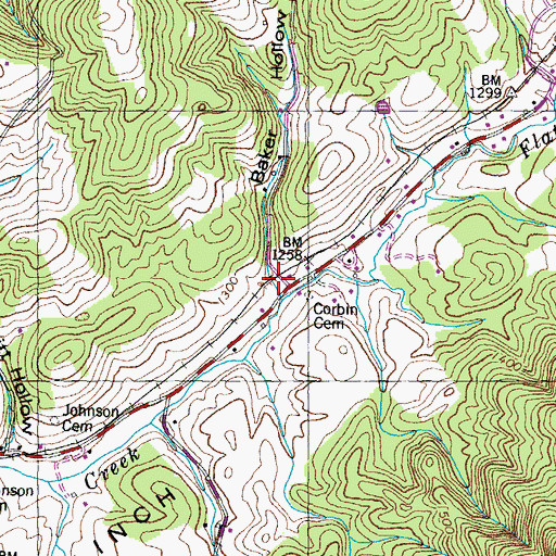Topographic Map of Baker Hollow, TN