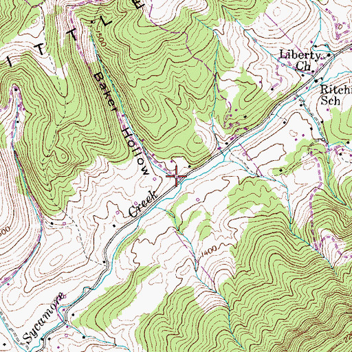 Topographic Map of Baker Hollow, TN