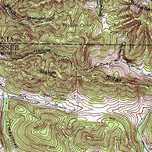 Topographic Map of Baker Ridge, TN