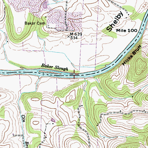 Topographic Map of Baker Slough, TN